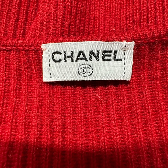 CHANEL RED BUTTON UP CARDIGAN SWEATER - Picture 1 of 6